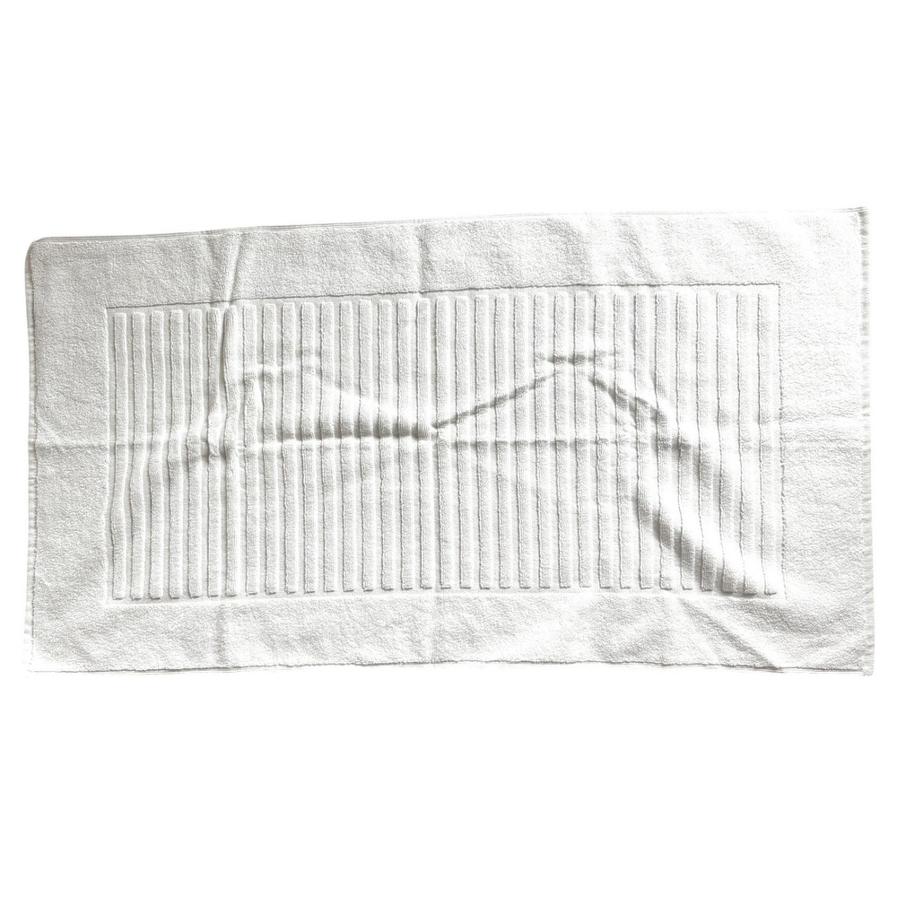 Frette 1860 White Cotton Bath Mat Made in Turkey Ribbed Border
